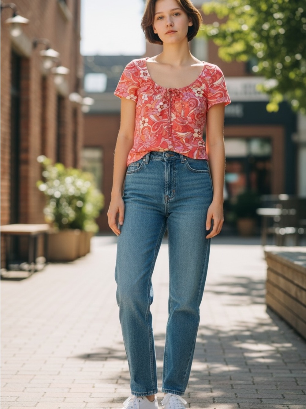 Hippie Bohemian 60’s-70’s Pink Retro Floral Scoop Neck Hollister Crop Tee Sz M